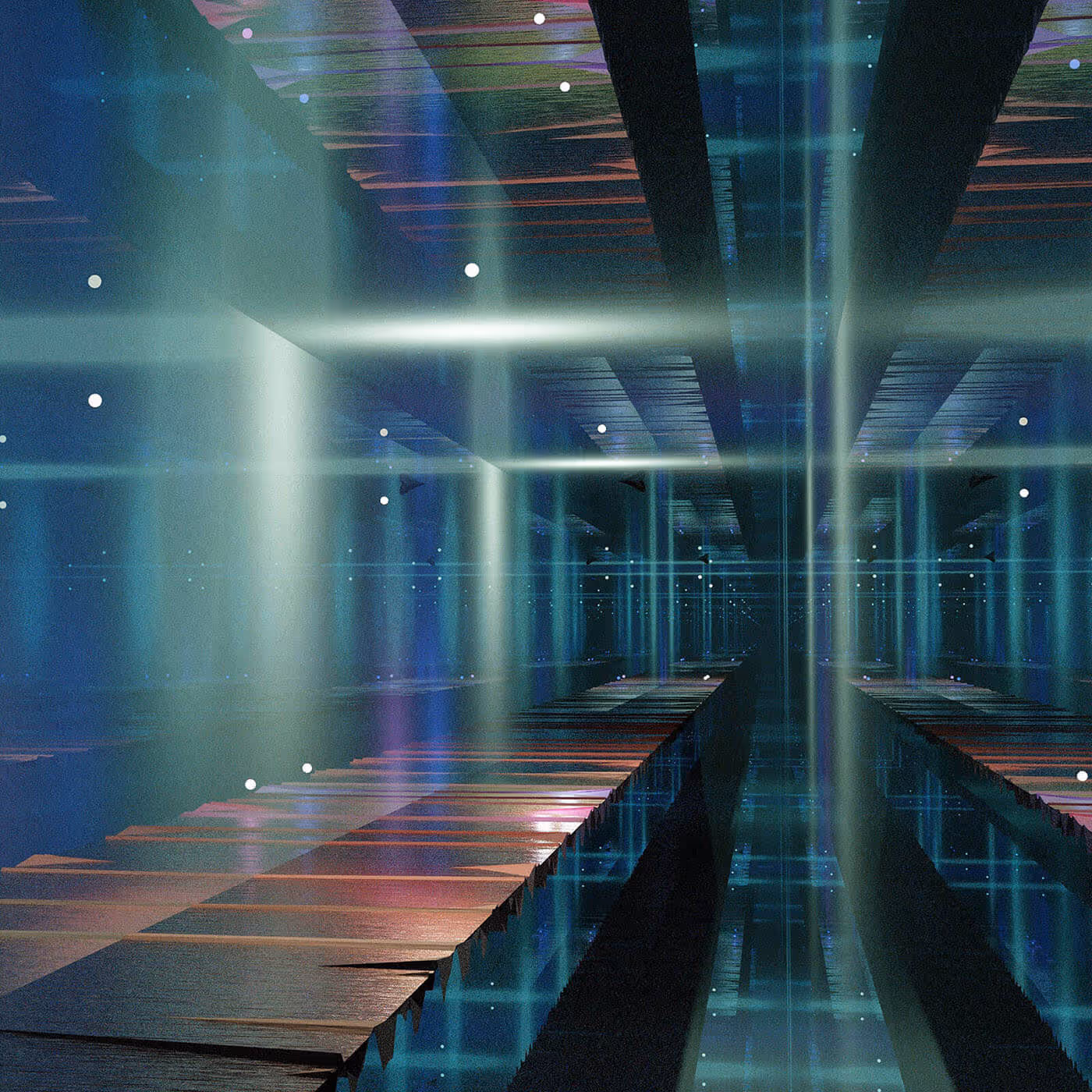 Abstract image of a data centre interior